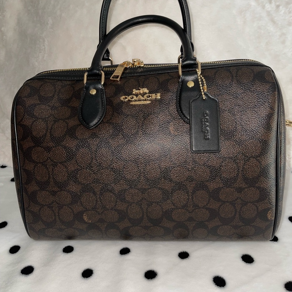Coach Black and Brown Signature Large Rowan